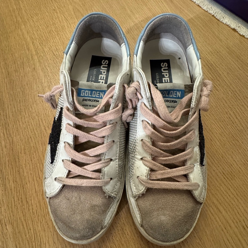 Golden Goose White and Pink Sneakers